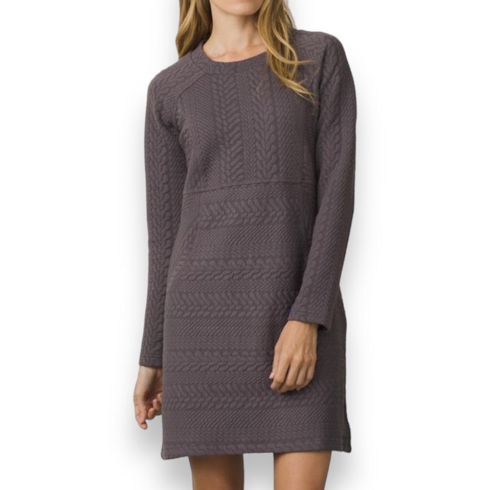 Prana Dress Macee Dark Gray Quilted Long Sleeve Shift Jacquard Textured Knit S